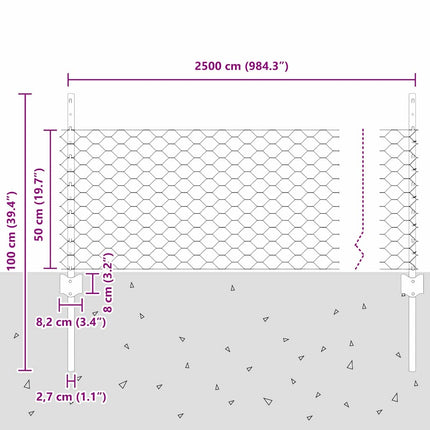 Udendørs sekskantet hegn med stolpe 25 x 0,5 m Sølv Mesh