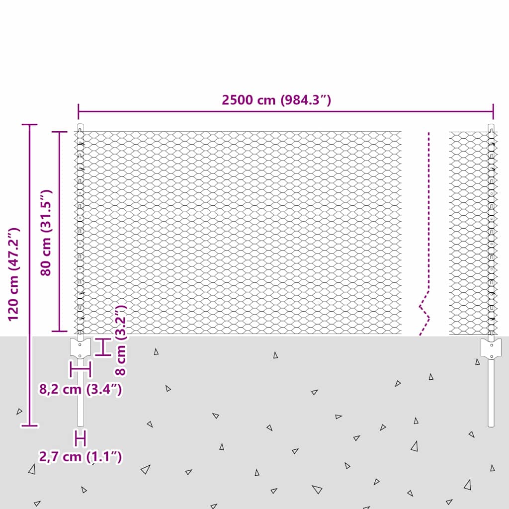 Svejset Trådhegn 25 x 0,8 m (B x H) Hot-Dip Galvaniseret Stål