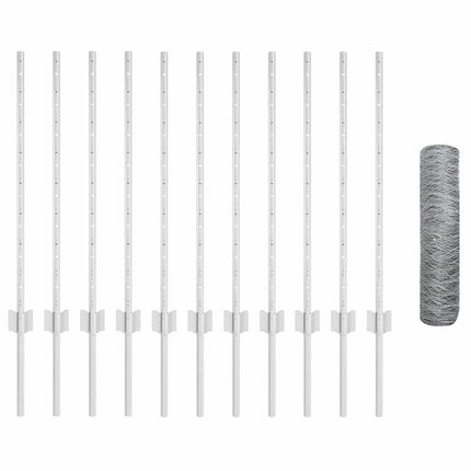 Sekskantet hegn med stolpe 25 x 0,8 m Galvaniseret stål Sølv