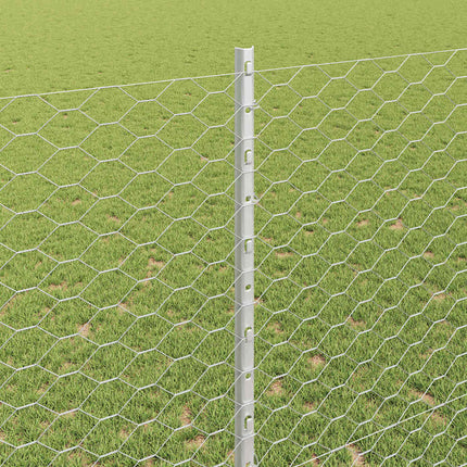 Udendørs sekskantet hegn med stolpe 25 x 1,4 m Sølv Mesh