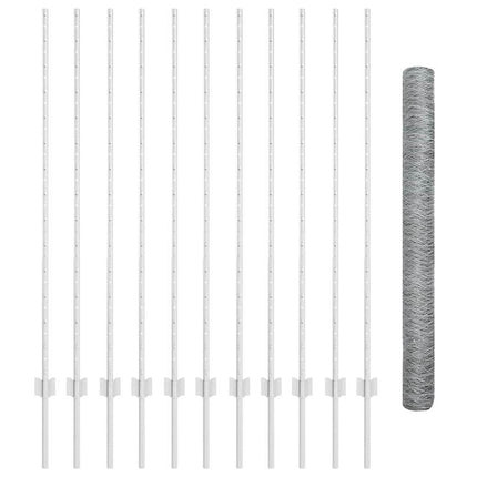 Sekskantet hegn med stolpe 25 x 1,4 m Galvaniseret stål Sølv