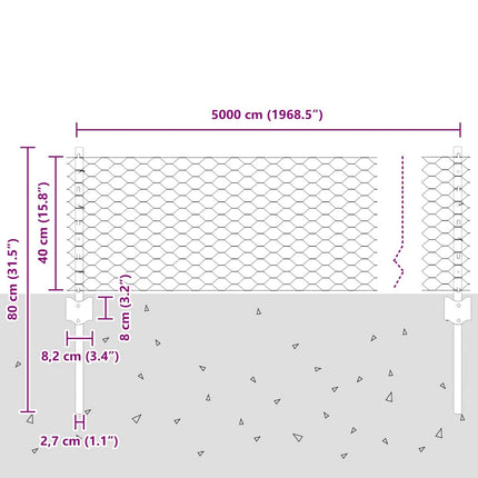 Udendørs sekskantet hegn med stolpe 50 x 0,4 m Sølv Mesh