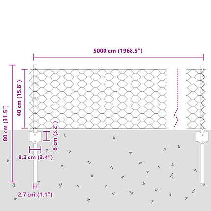 Udendørs sekskantet hegn med stolpe 50 x 0,4 m Sølv Mesh