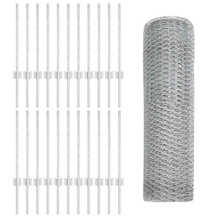 Udendørs sekskantet hegn med stolpe 50 x 0,5 m Sølv Mesh