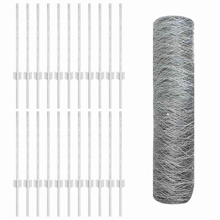 Sekskantet hegn med stolpe 50 x 0,6 m Galvaniseret stål Sølv