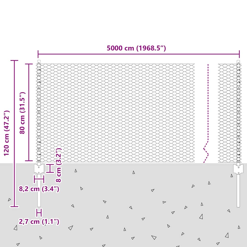 Svejset Trådhegn 50 x 0,8 m (B x H) Hot-Dip Galvaniseret Stål