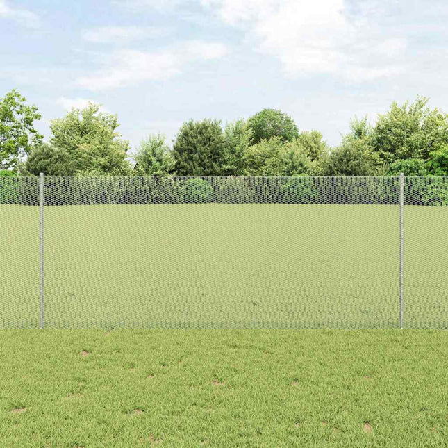 Udendørs sekskantet hegn med stolpe 50 x 1 m Sølv Mesh