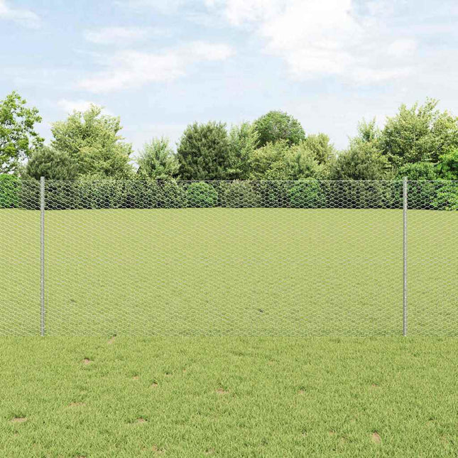 Udendørs sekskantet hegn med stolpe 50 x 1 m Sølv Mesh