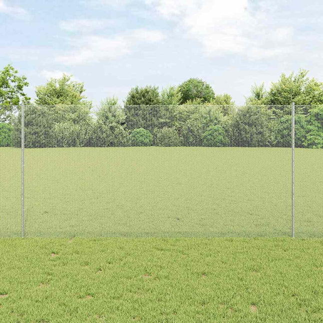 Udendørs sekskantet hegn med stolpe 50 x 1,2 m Sølv Mesh