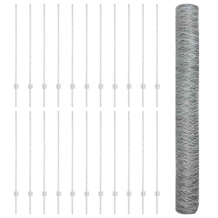 Udendørs sekskantet hegn med stolpe 50 x 1,2 m Sølv Mesh