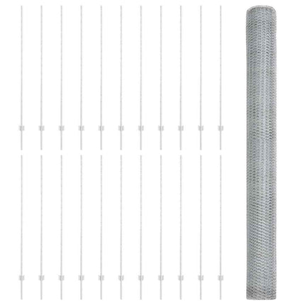 Sekskantet hegn med stolpe 50 x 1,6 m Galvaniseret stål Sølv