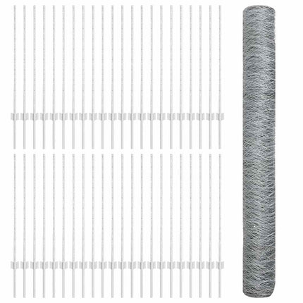 Sekskantet hegn med stolpe 100 x 1 m Galvaniseret stål Sølv