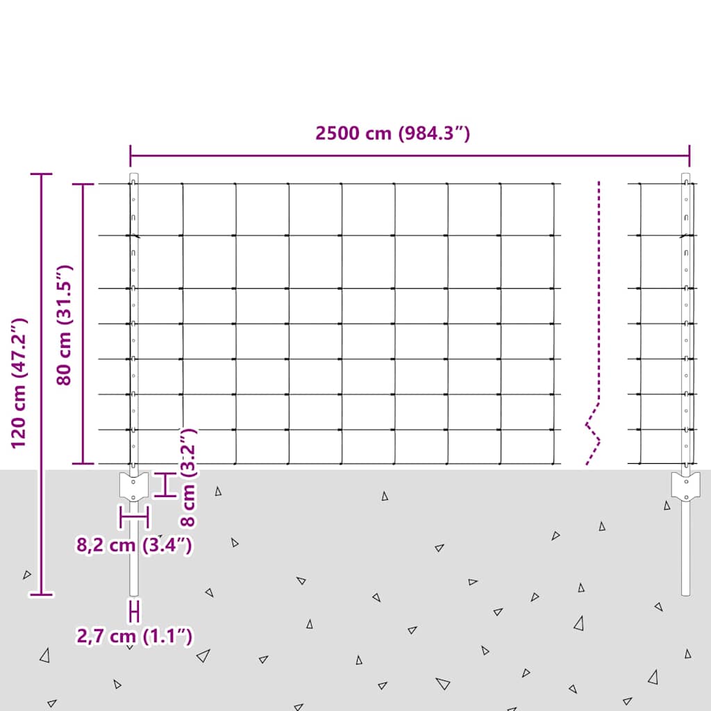 Vild hegn med stolper 25 x 0,8 m (B x H)