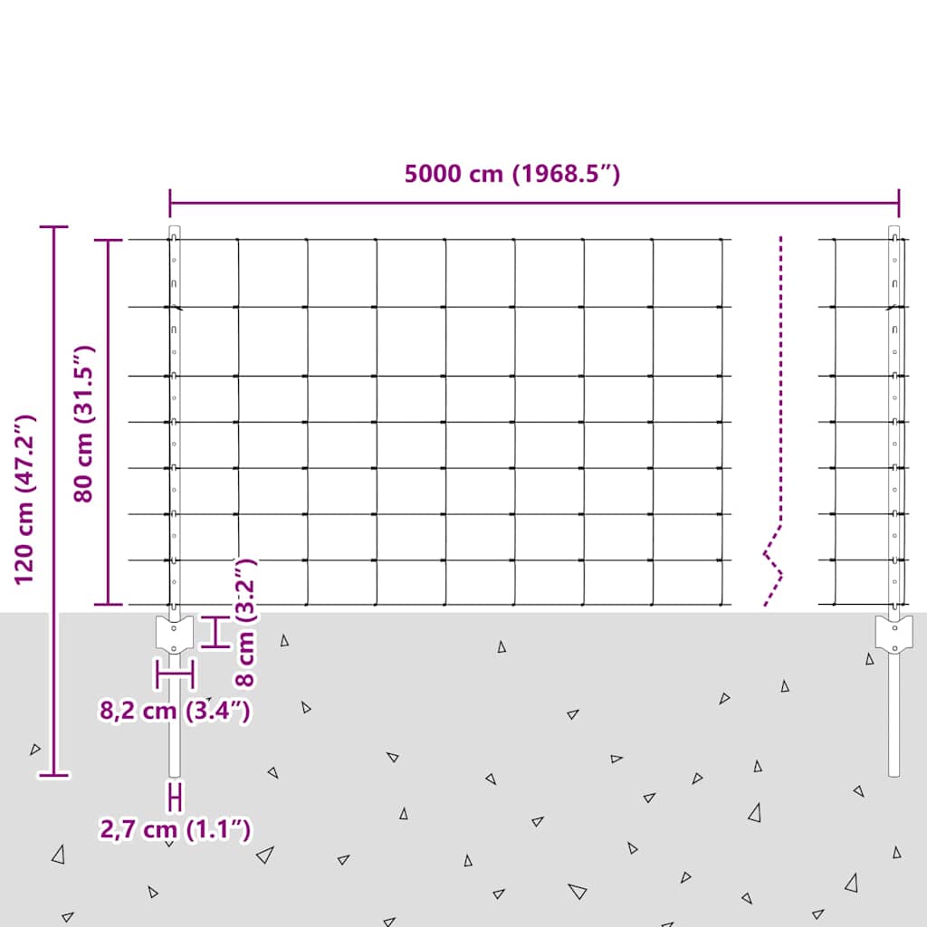 Vild hegn med stolper 50 x 0,8 m (B x H)