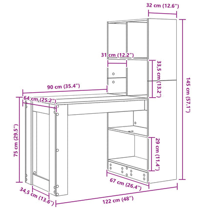 Bord med hylde Hvid 122 x 67 x 145 cm Konstrueret træ