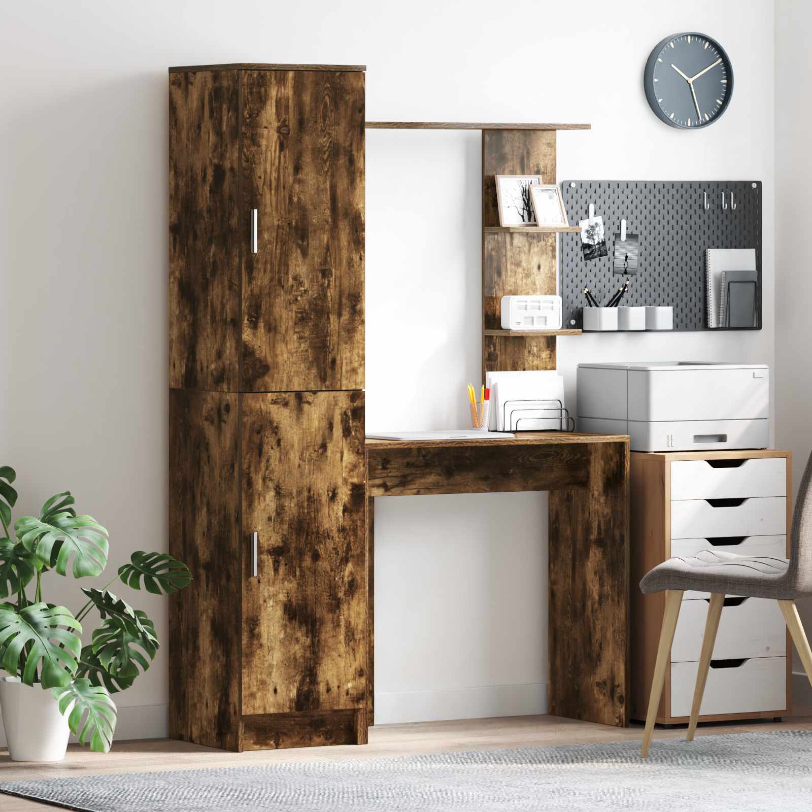 Skrivebord med Opbevaring Røget Eg Konstrueret Træ