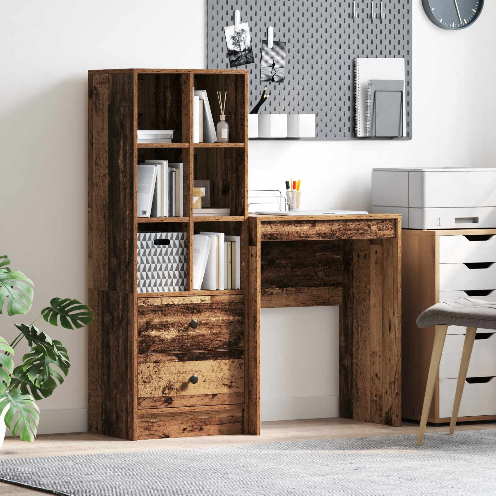 Skrivebord Med Opbevaring Med Skuffe 2 Dele Hvid 70 X 40 X 76 Cm - Gammelt træ / 60 x 40 cm