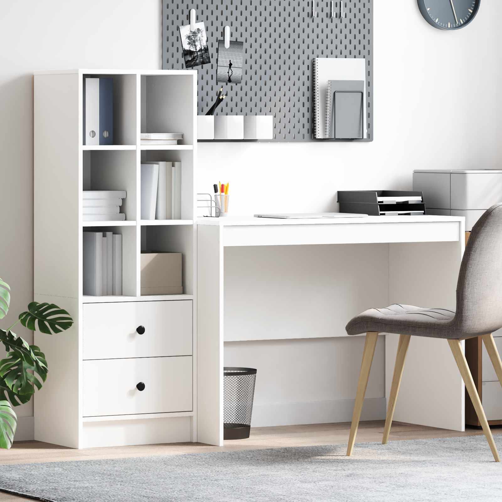 Skrivebord Med Opbevaring Med Skuffe 2 Dele Hvid 70 X 40 X 76 Cm - Hvid / 100 x 50 cm