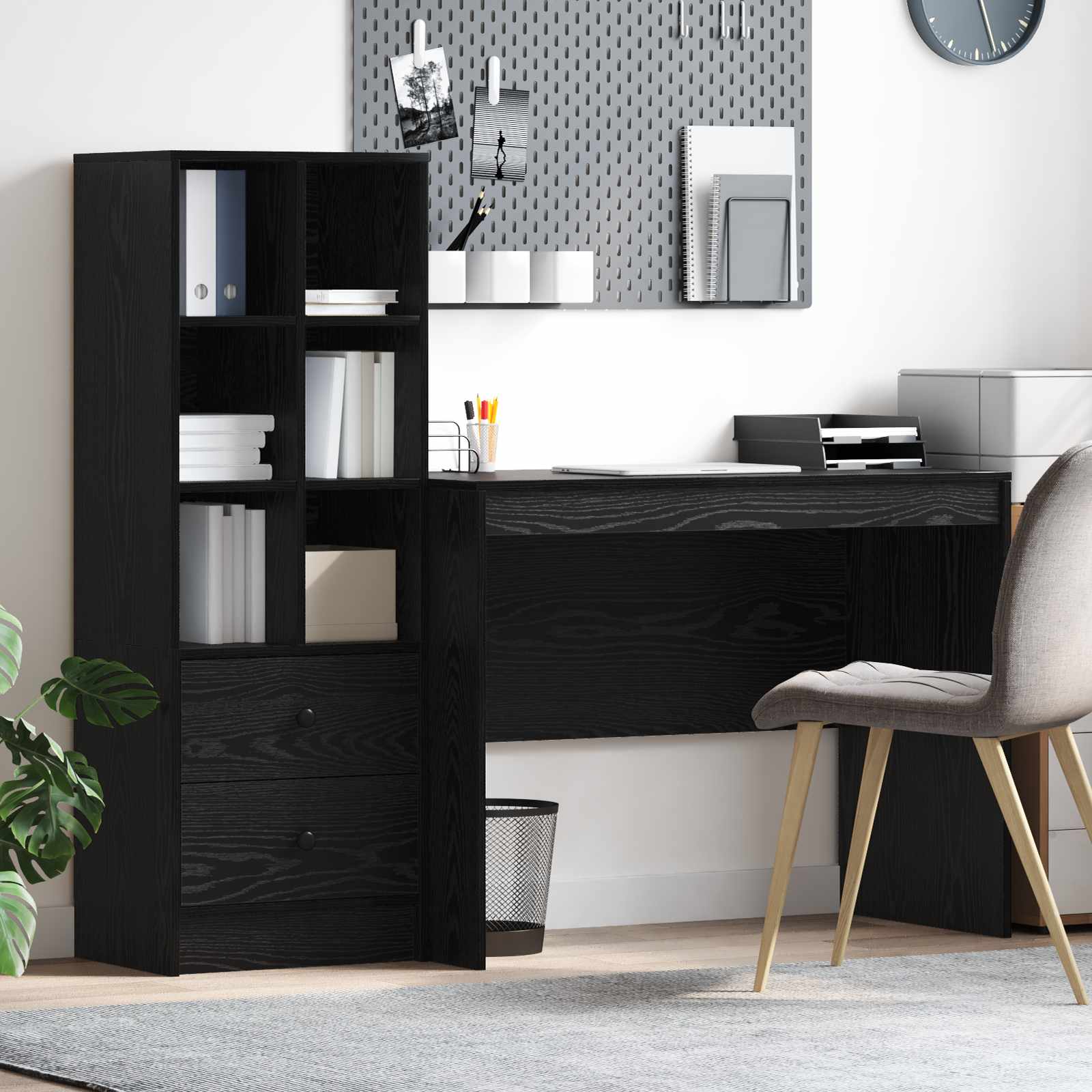 Skrivebord Med Opbevaring Med Skuffe 2 Dele Hvid 70 X 40 X 76 Cm - Sort eg / 100 x 50 cm