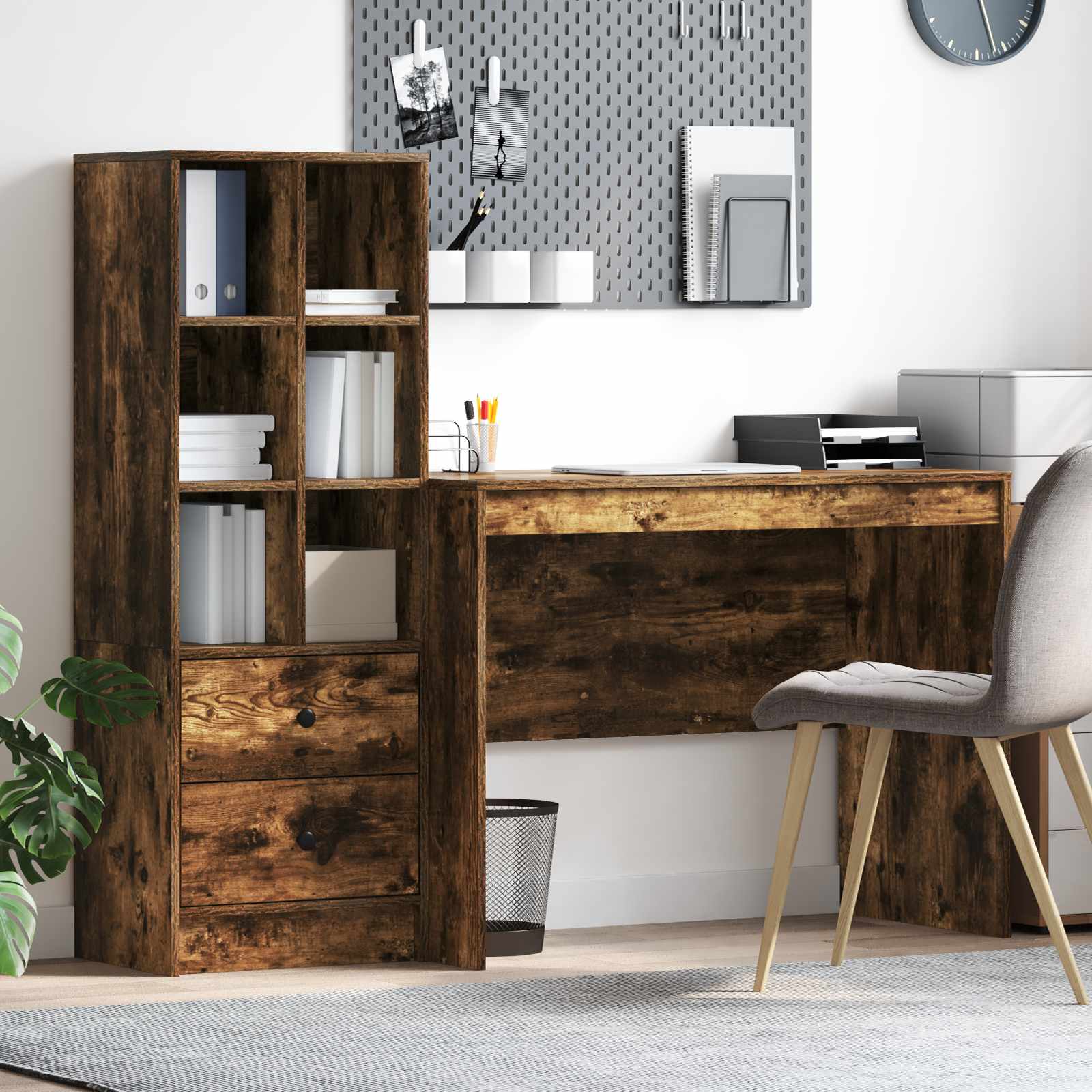 Skrivebord Med Opbevaring Med Skuffe 2 Dele Hvid 70 X 40 X 76 Cm - Røget eg / 100 x 50 cm