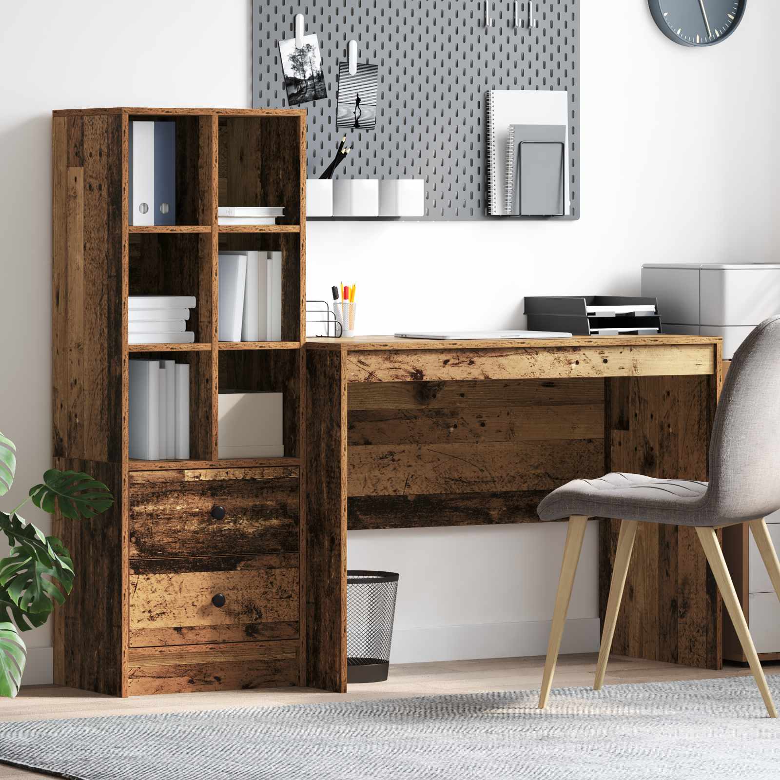 Skrivebord Med Opbevaring Med Skuffe 2 Dele Hvid 70 X 40 X 76 Cm - Gammelt træ / 100 x 50 cm