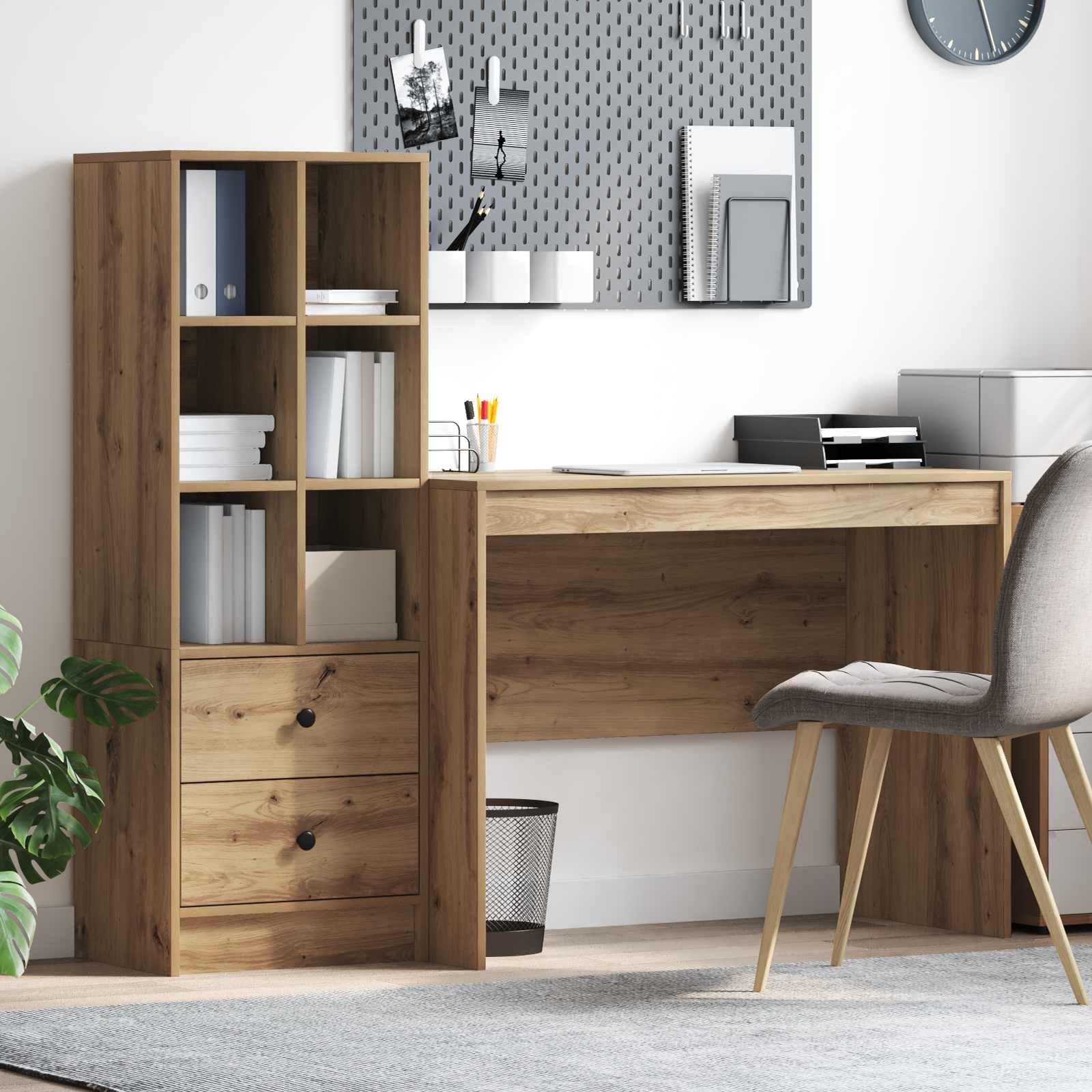 Skrivebord Med Opbevaring Med Skuffe 2 Dele Hvid 70 X 40 X 76 Cm - artisan eg / 100 x 50 cm