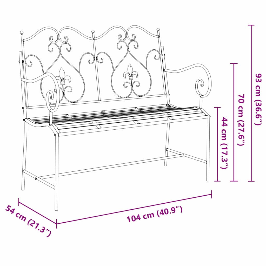 Havebænk Antik hvid 104 x 54 x 93 cm Stål