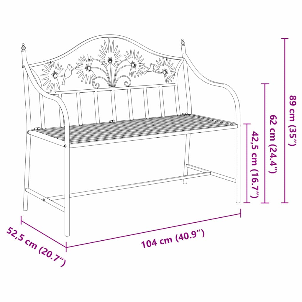Havebænk Antik hvid 104 x 52,5 x 89 cm Stål