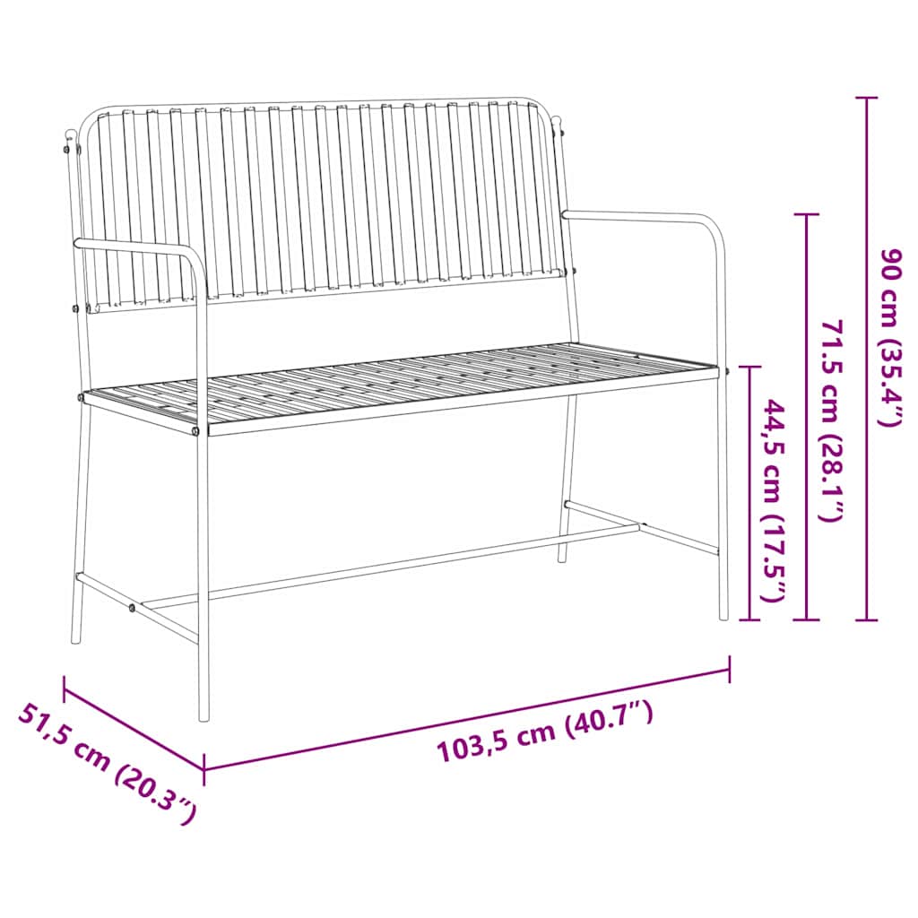 Havebænk Sort 103,5 x 51,5 x 90 cm Stål