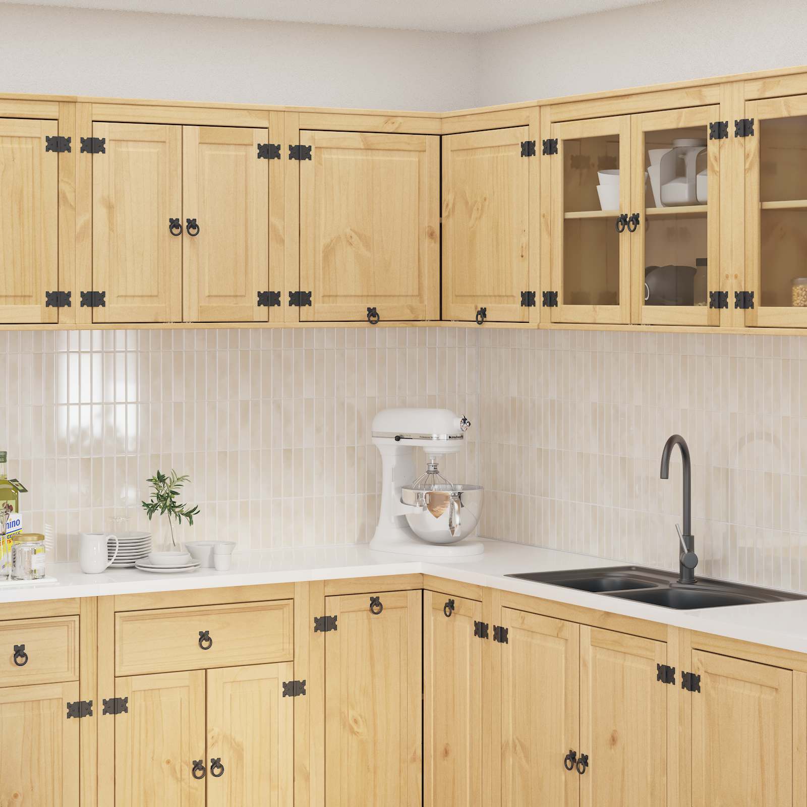 Kabinet med hylde Honning 80 x 80 x 60 cm Massiv fyrretræ