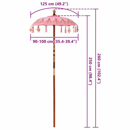 Balinesisk Parasol 125 x 125 x 260 cm