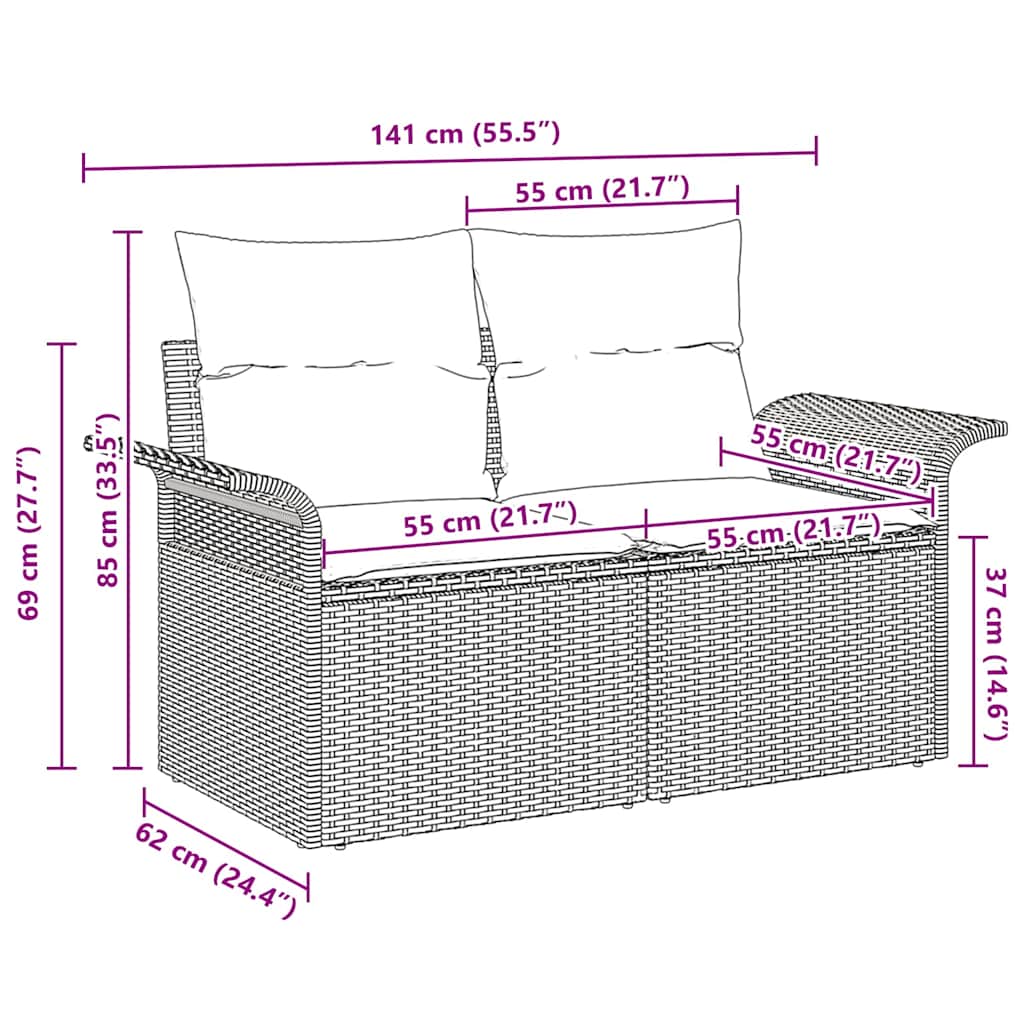 Havemøbelsofa med pude Brun 141 x 62 x 69cm polyrattan