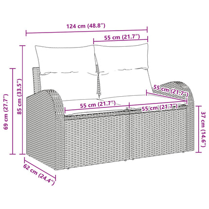 Havemøbelsofa Sort 124 x 62 x 85cm polyrattan