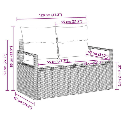 Havemøbelsofa med pude 120 x 62 x 69 cm polyrattan