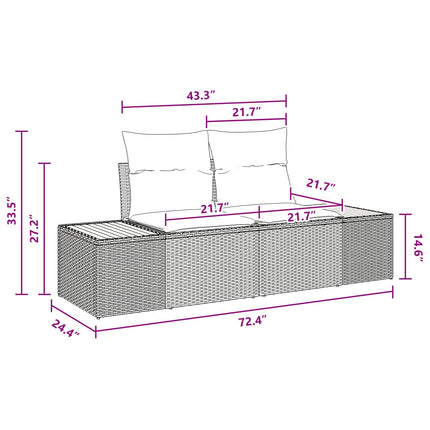 Havemøbelsofa Sort 184 x 62 x 85cm polyrattan