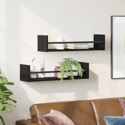 Væghylde Vægmonteret 2 pcs Sort eg 60 x 16 x 14 cm