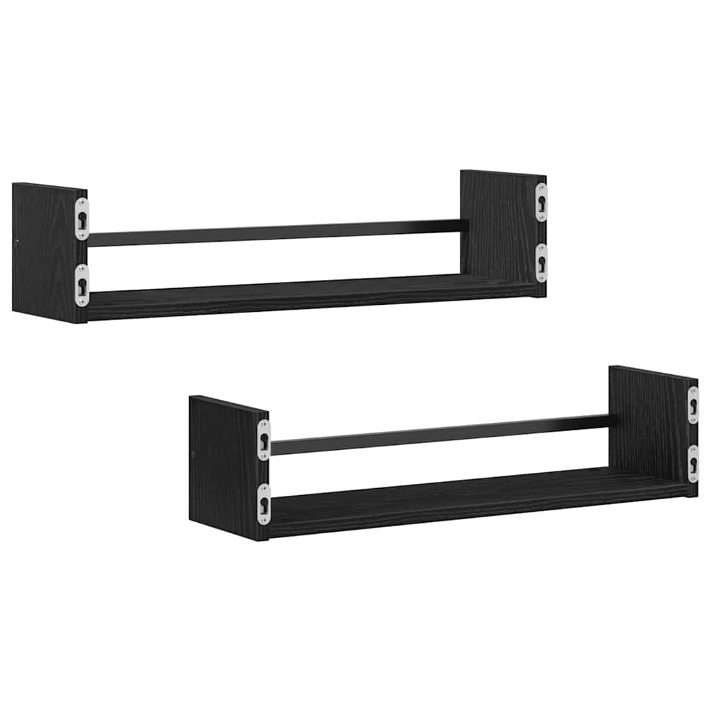 Væghylde 2 pcs Sort eg 60 x 16 x 14 cm Konstrueret træ