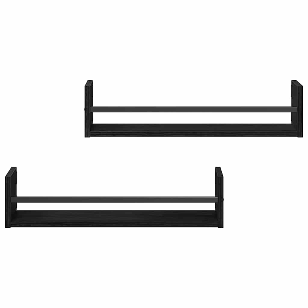 Væghylde 2 pcs Sort eg 60 x 16 x 14 cm Konstrueret træ