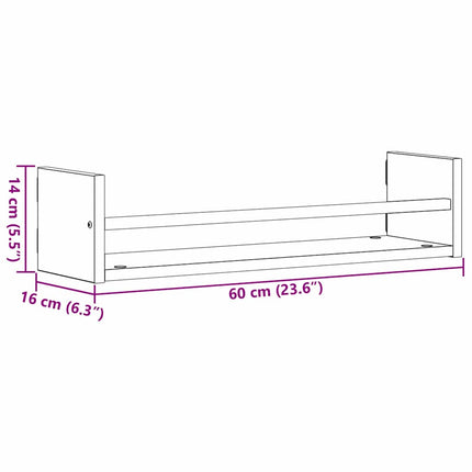 Væghylde Vægmonteret 2 pcs Sort eg 60 x 16 x 14 cm