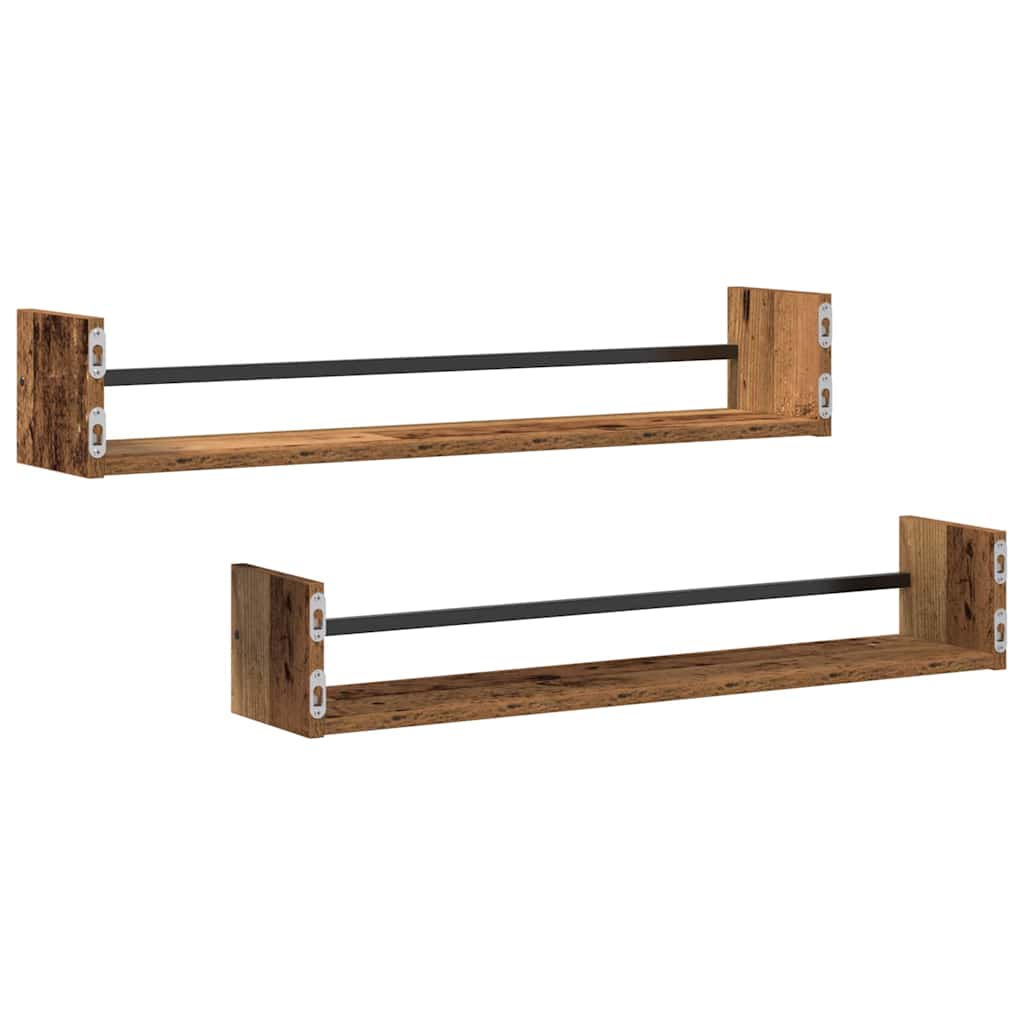 Væghylde 2 pcs Gammelt træ 80 x 16 x 14 cm Konstrueret træ
