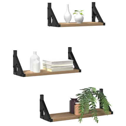 Væghylde Vægmonteret med opbevaring 3 pcs Røget Eg