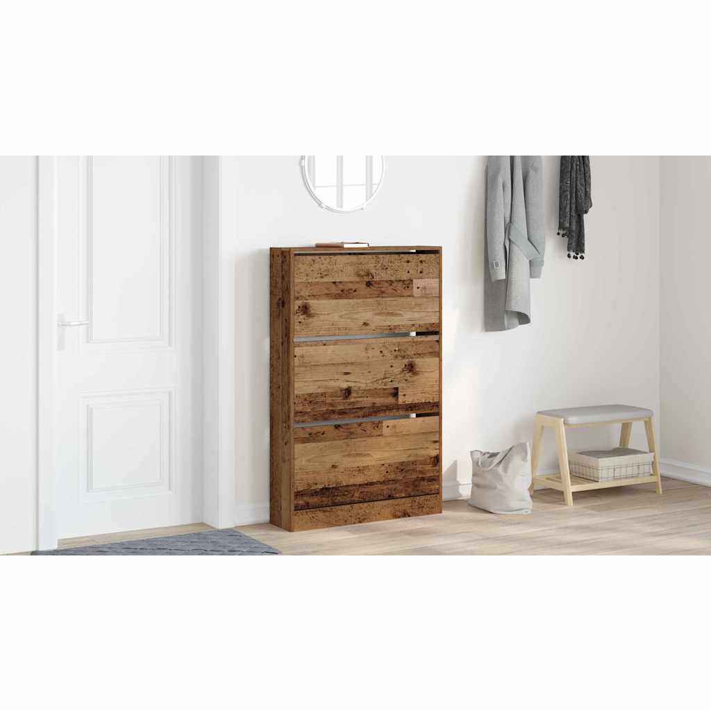 Sko skab med dør Gammelt træ 80 x 21 x 125,5 cm Konstrueret træ