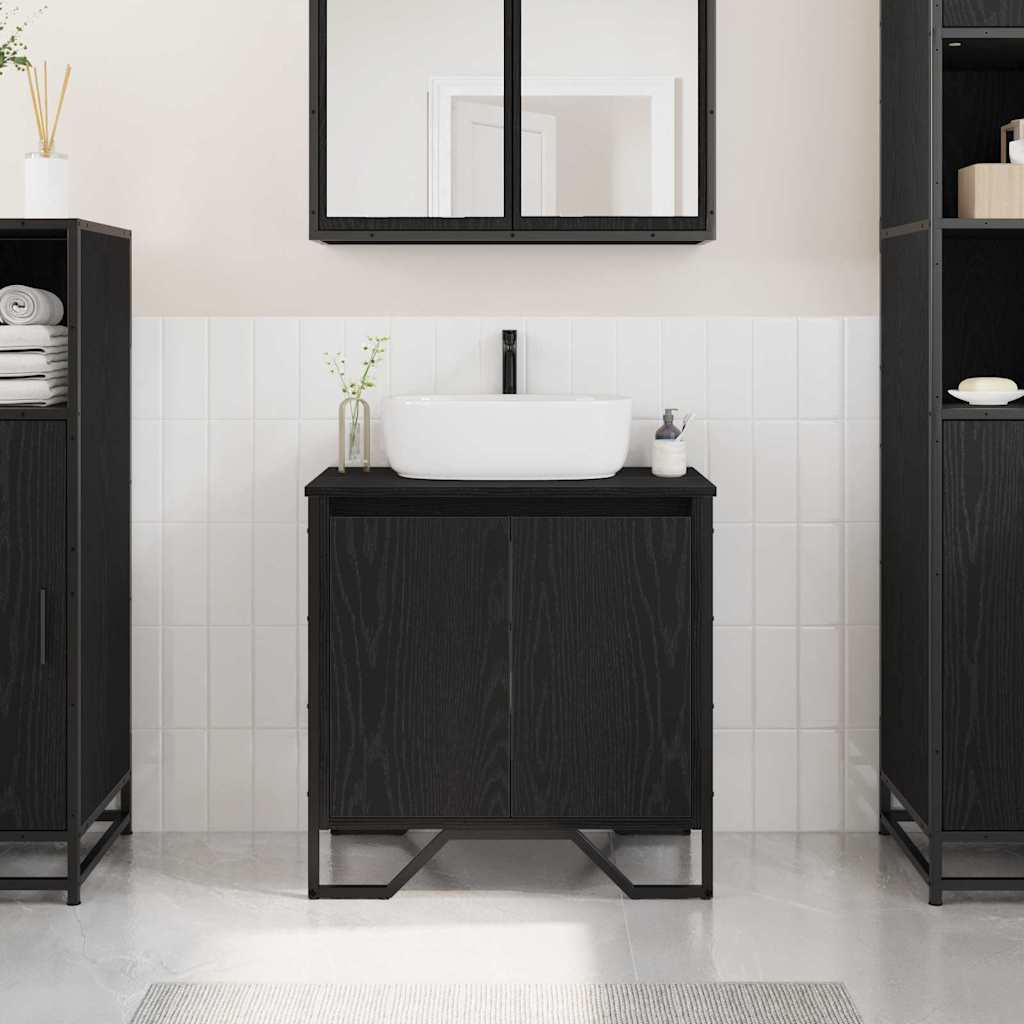 Badeværelsesskab under vask - sort eg, 60 × 35 × 60 cm, konstrueret træ