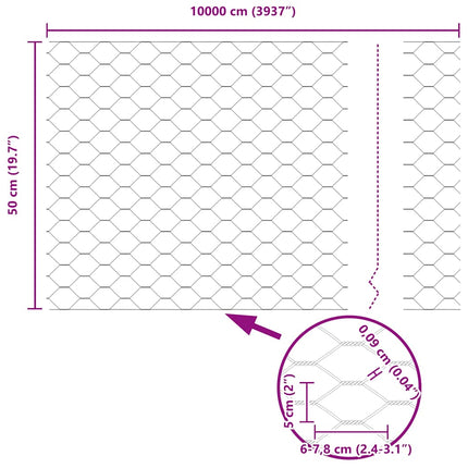 Hexagon Hegn Grøn 0.5 x 100 m Stål