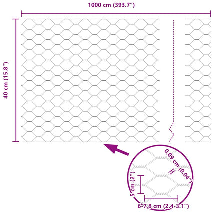 Hexagon Hegn Grå 0,4 x 10 m PVC