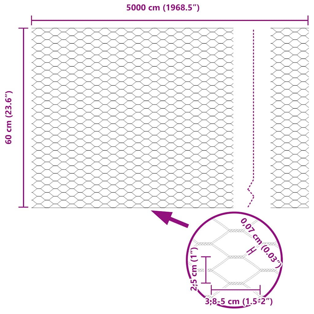 Hexagon Hegn Grå 0,6 x 50 m PVC