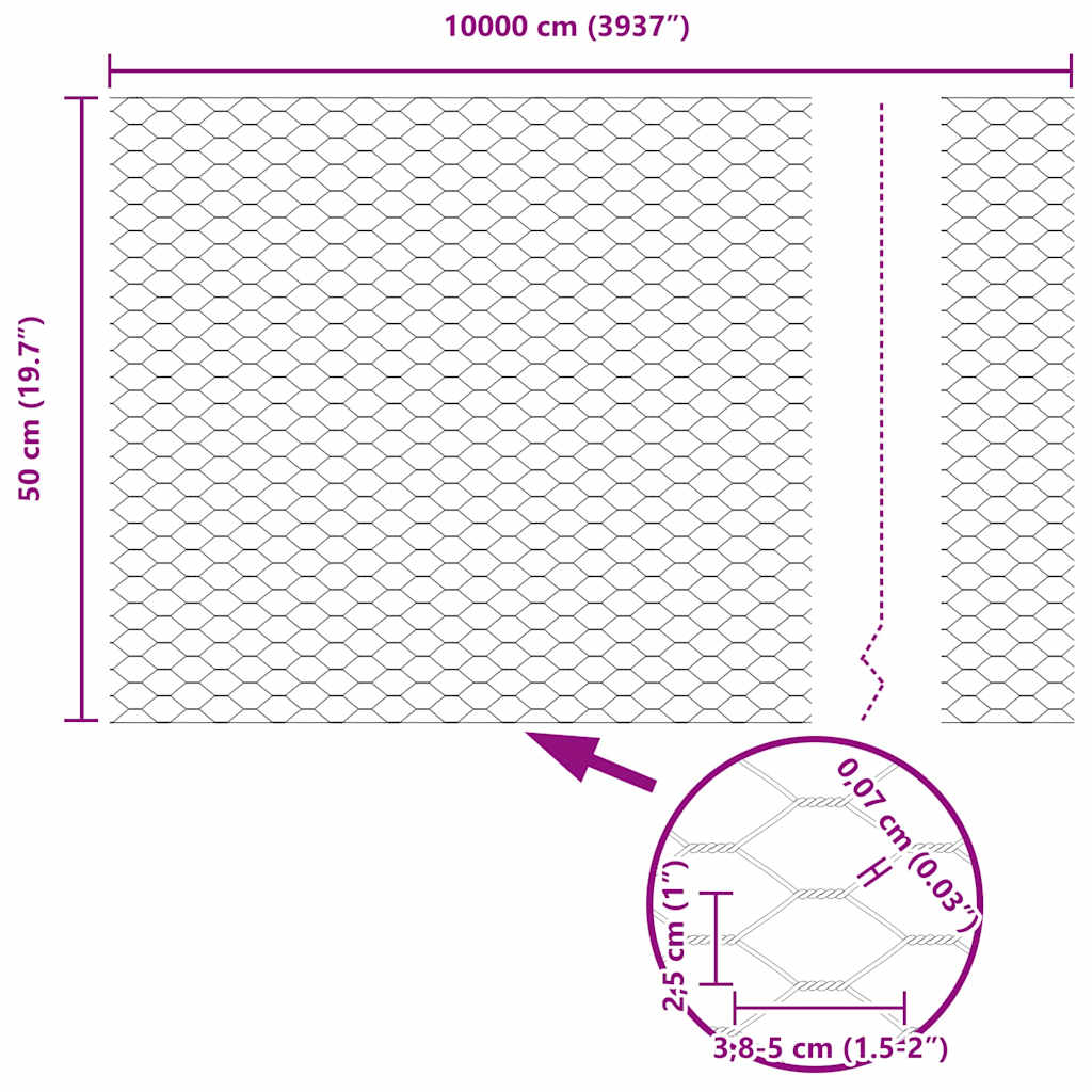 Hexagon Hegn Grå 0.5 x 100 m Stål