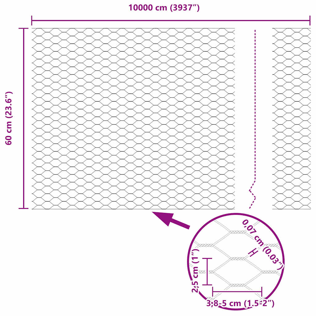 Hexagon Hegn Grå 0,6 x 100 m PVC