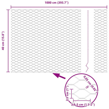 Hexagon Hegn Sølv 0,4 x 10 m Galvaniseret stål