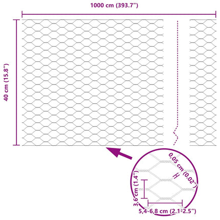 Hexagon Hegn Sølv 0,4 x 10 m Galvaniseret stål